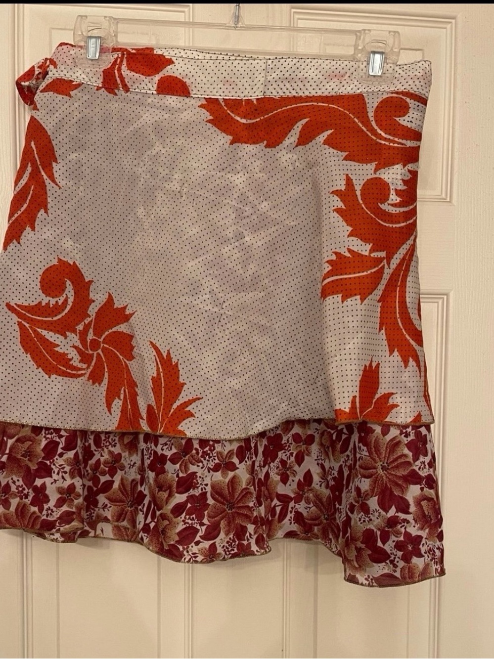 Earth Bound Wrap Silk skirt Women's Two-layer Reversible - Orange/White One Size